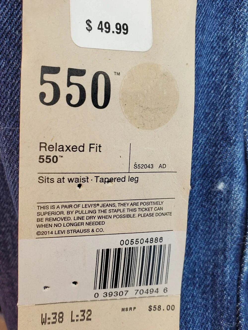 Levi's brand new 550 jeans relaxed fit 38x32